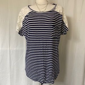 Me & U XL Navy blue white stripe lace shirt used